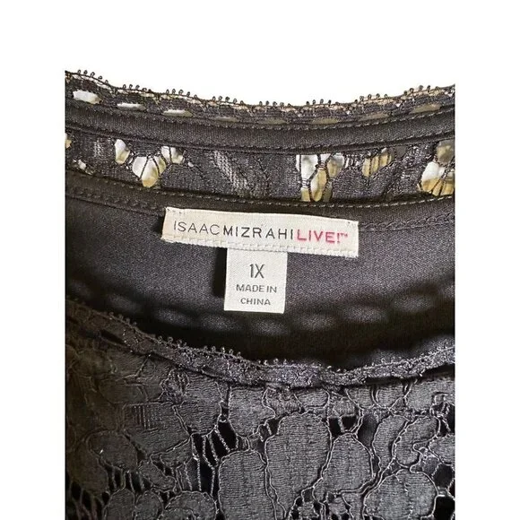 Isaac Mizrahi Live! Black Women's Shell with Lace Overlay Size 1X - Picture 9 of 9